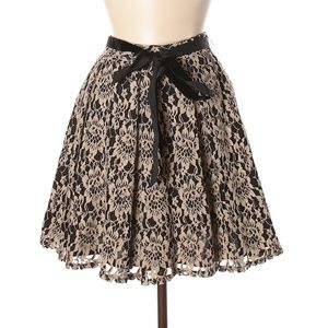 Mini Black and Tan Skater Skirt with Pleated Tie Front
